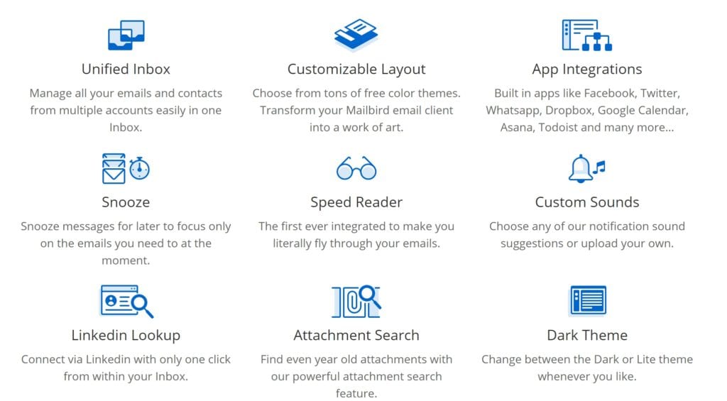 mailbird feature list