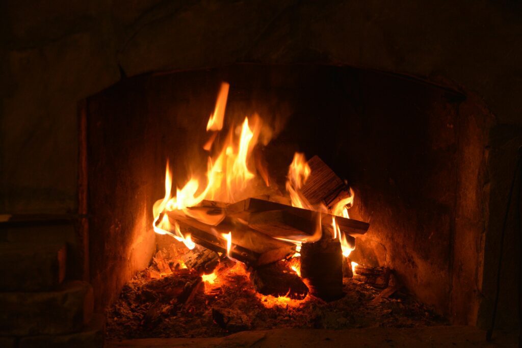 Lit Fireplace